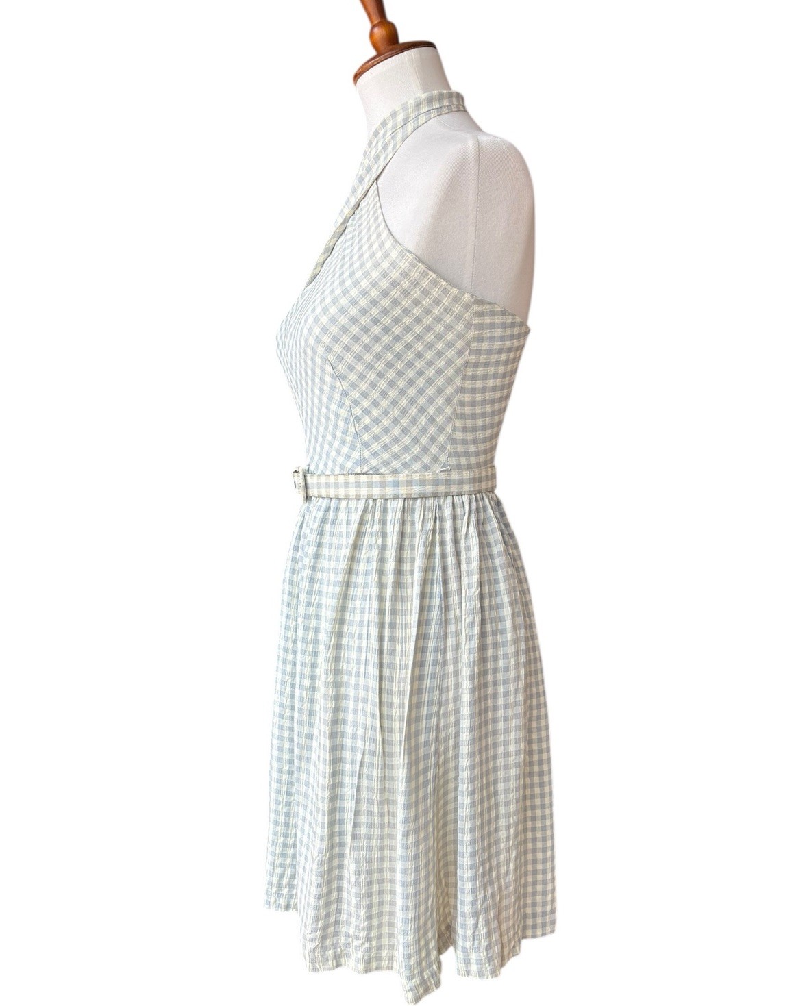 Vtg Claude Rene NY Gray White Polka Dot Belted Halter Dress 1990’s Small
