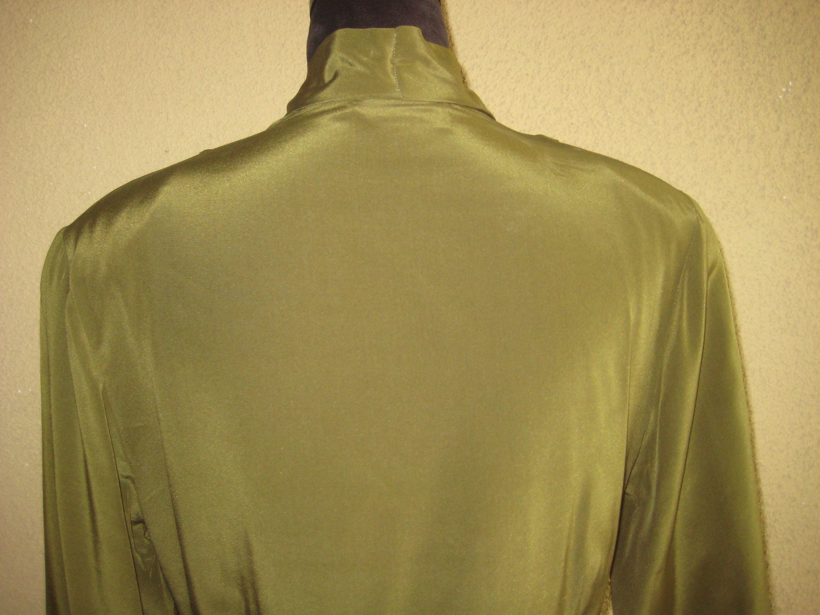 Vintage Mr Jax 100% silk olive green wrap shoulder pads long sleeve blouse 8