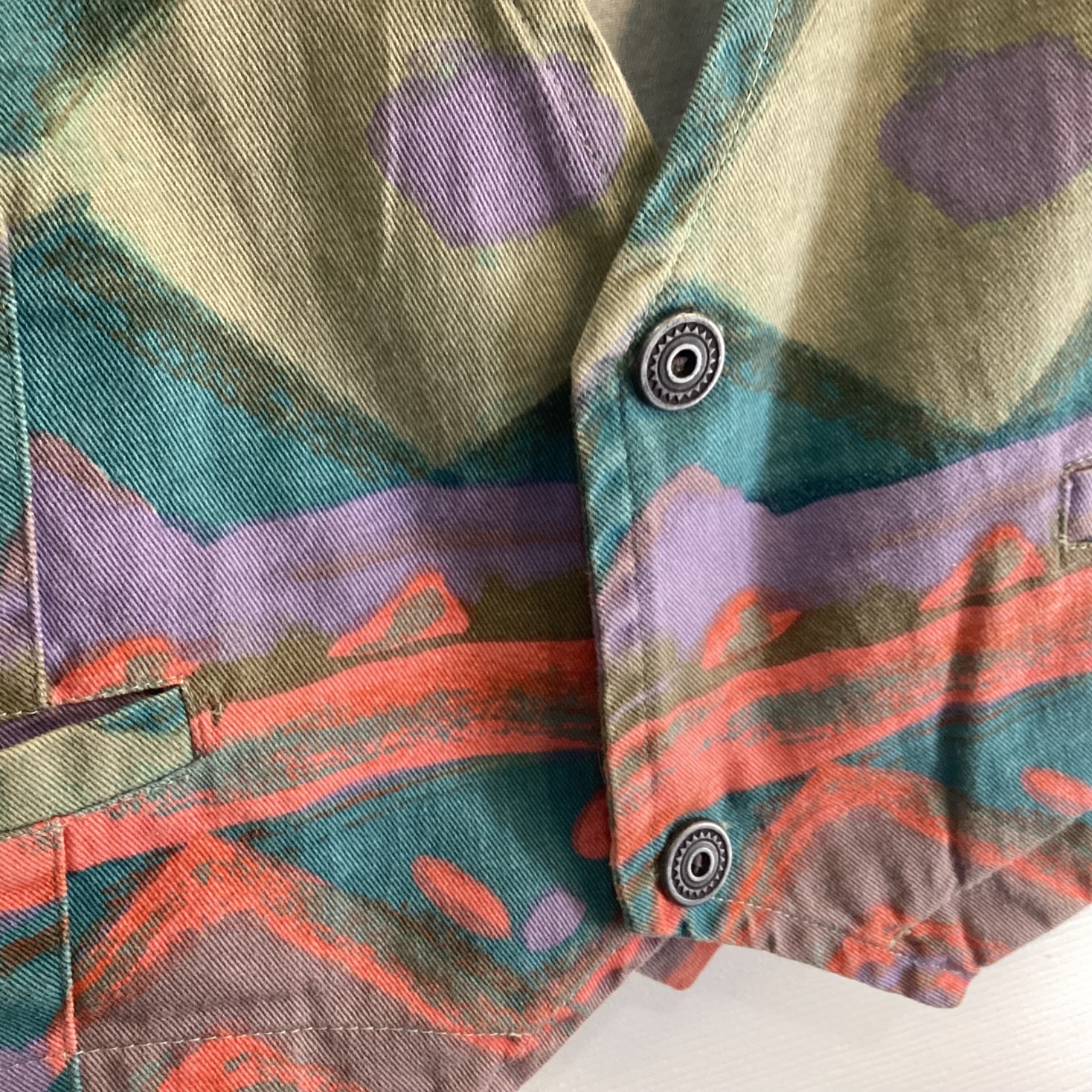 VTG 90s Chico’s design southwestern Aztec Cotton Denim Vest ~Sz 2- Large