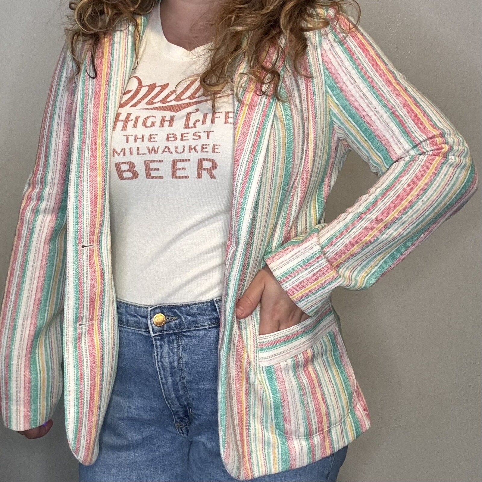 Vintage JO HARDIN Multicolor Blazer Sz 14 Women Professional Brunch Work Office