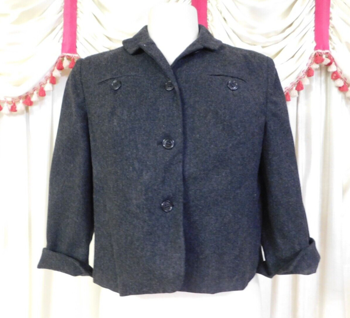 Vintage 1940’s Wool Blazer Jacket Charcoal Gray BY PETTI 42″ Bust *