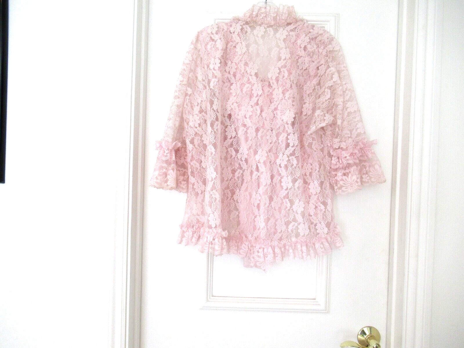 DELORES Poirette ILGWU Pink Silky Lace Teddy Romper Bodysuit Cover-up Small NEW
