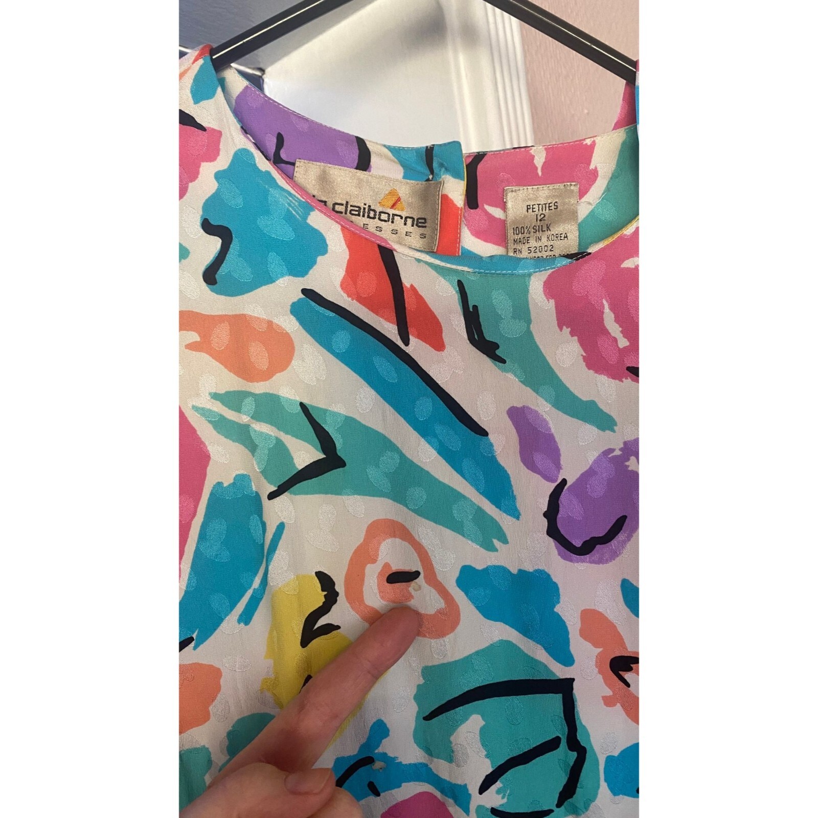 VTG Liz Claiborne Dress flower Sz P S M floral pastel silk 29″ waist 4 6 8