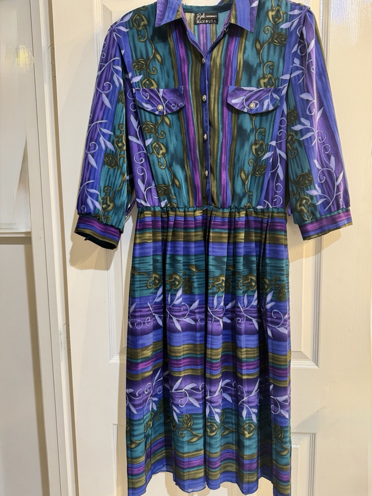 Breli Originals authentic 1970s Button-Down Front Purple and Teal Plus Dress
