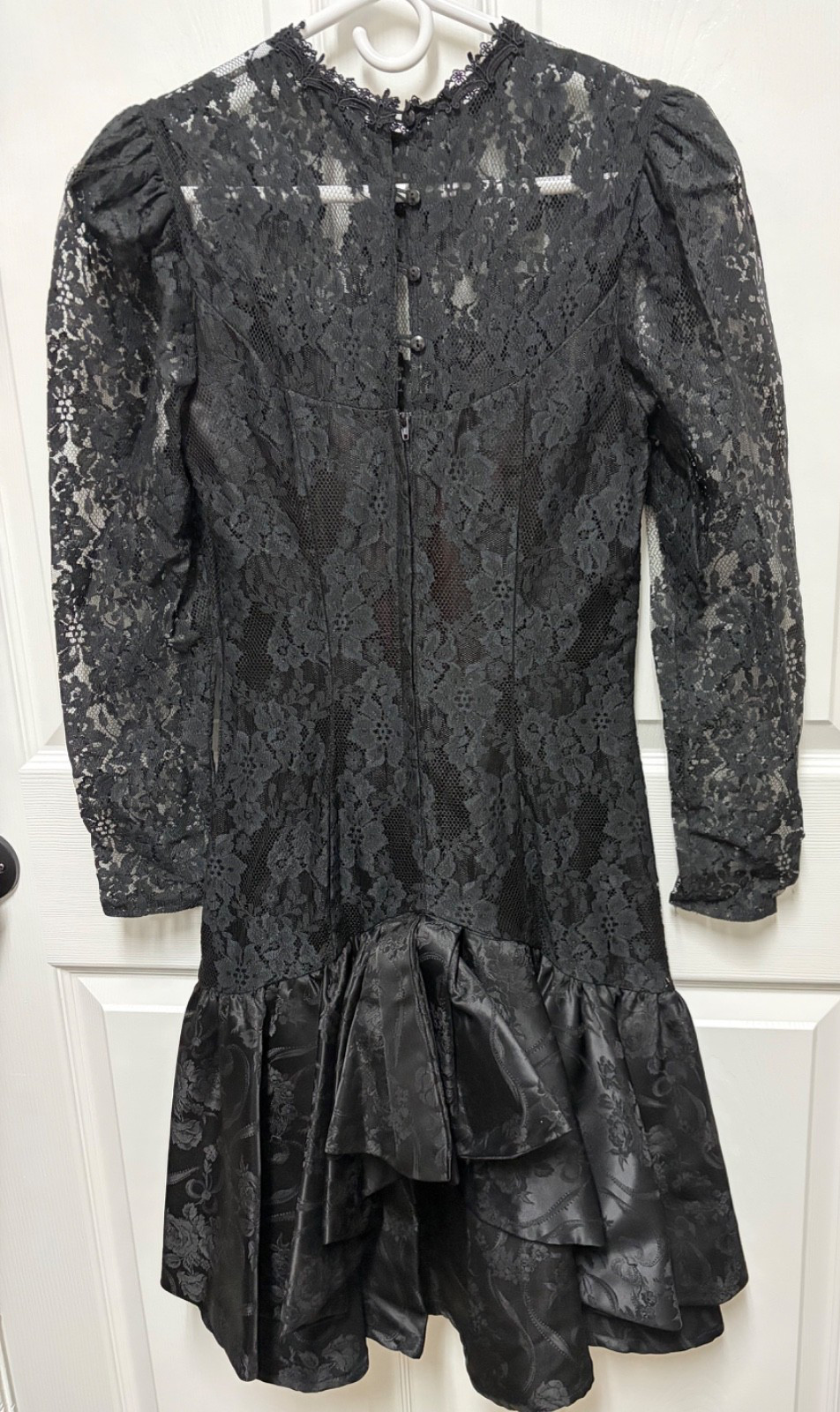 vtg Scott McClintock 80s Black dress Lace bodice drop waist Brocade satin bottom