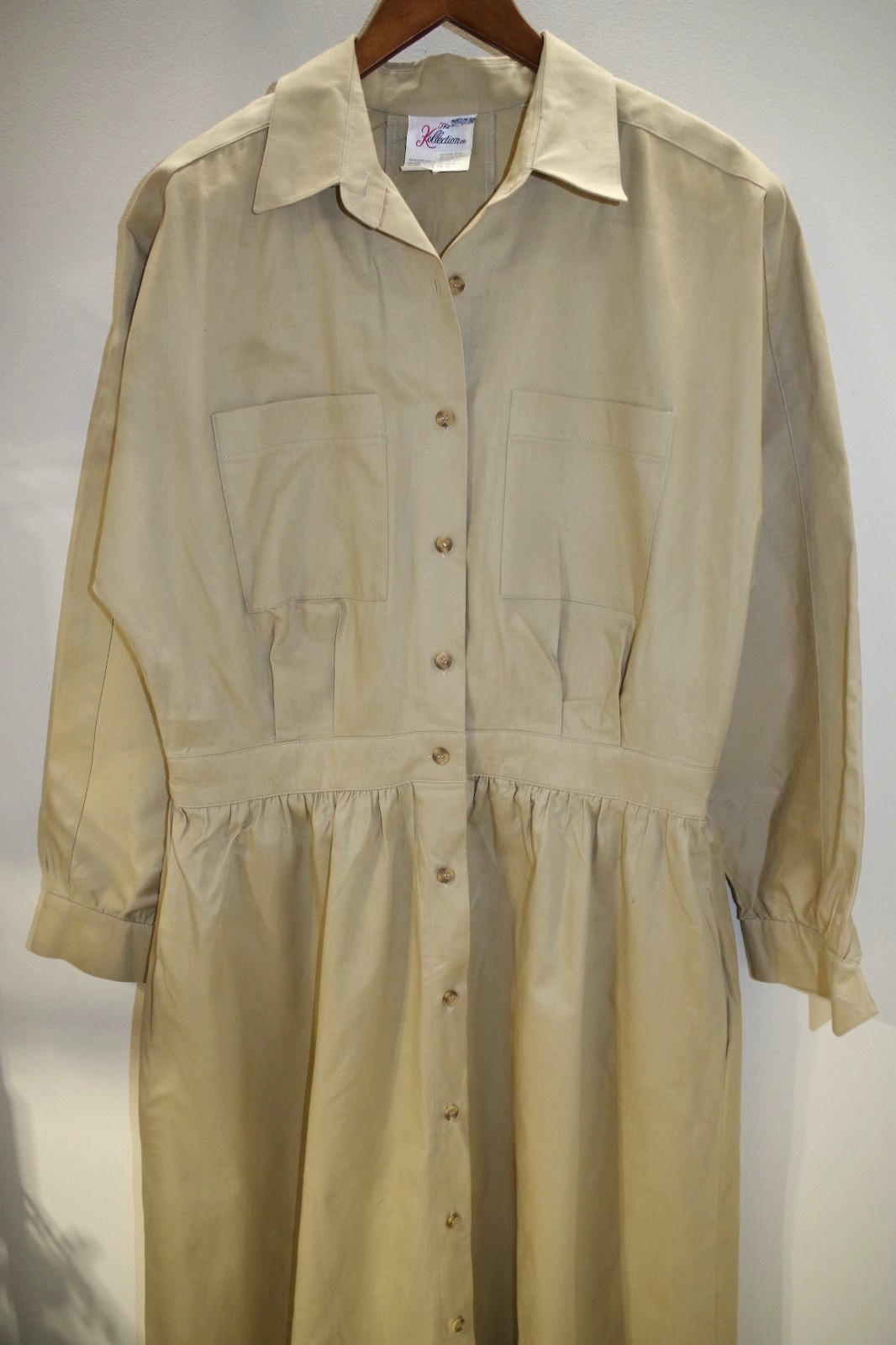 P2 NEW The Kollection 18 vintage 100% Cotton khaki tan Shirt Dress Taiwan R.O.C.