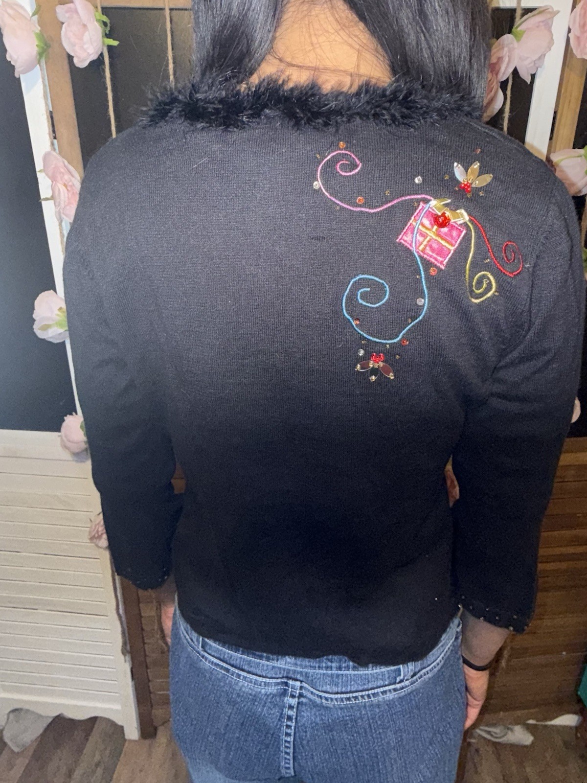 Jack B. Quick Vintage Christmas Gifts Fur Collar Pull Over Sweater. Size Small