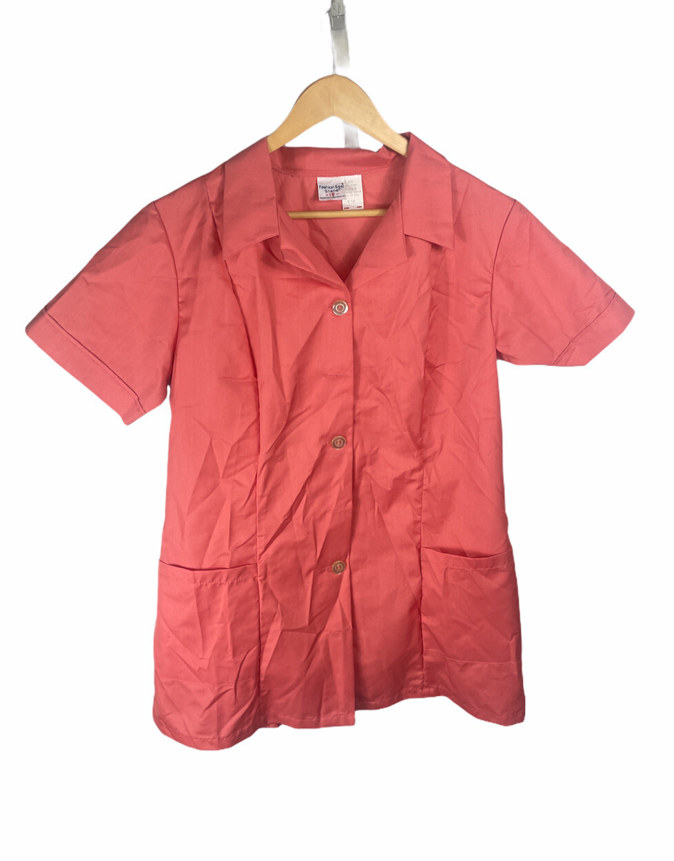 Vintage 70s Fashion Seal Shane Collared 2 Pocket Peach Nurse Scrub Shirt Size 18