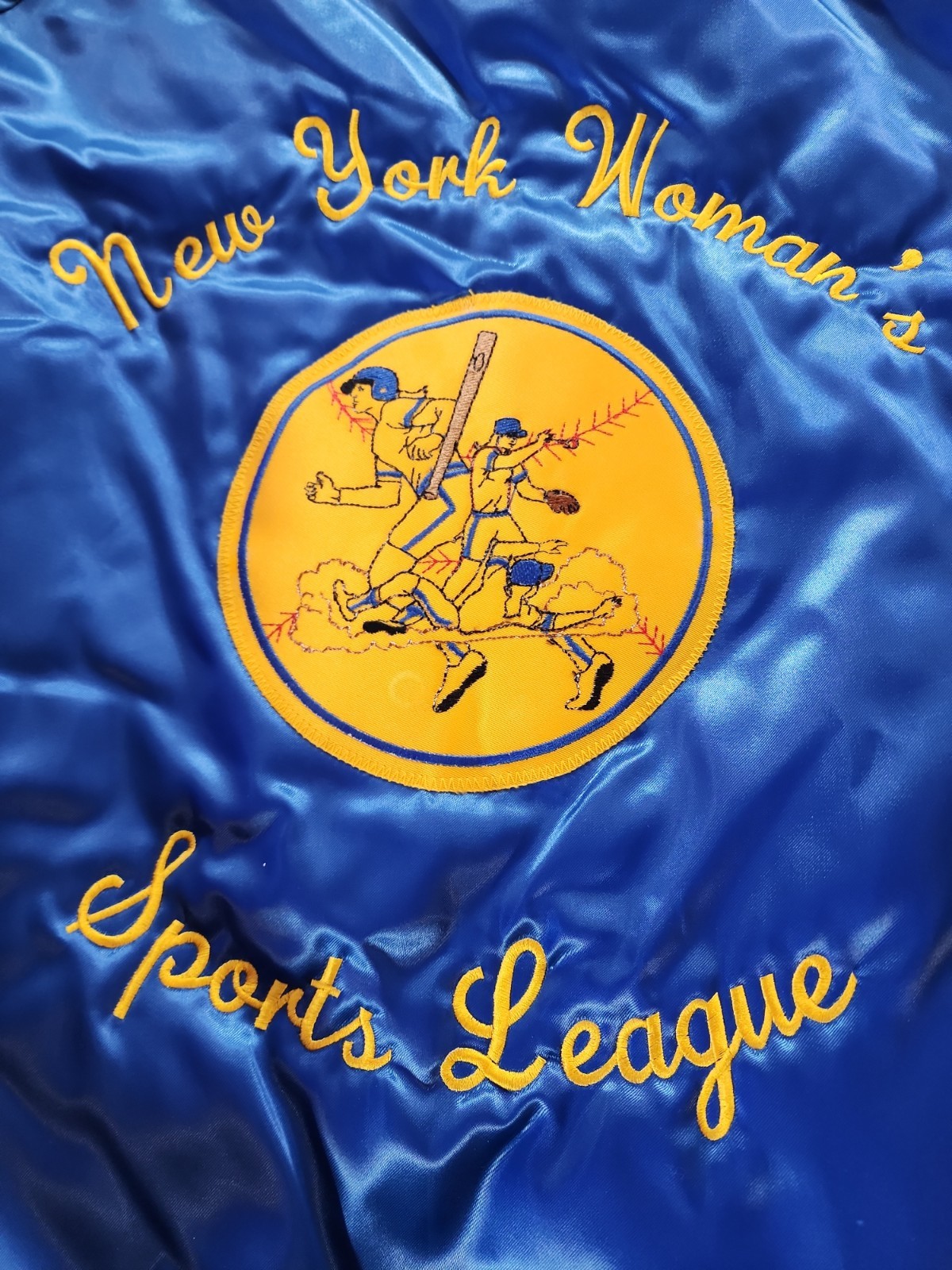 Vtg WestArk NY Womens Sports League Pegasus Champs 95 Satin Varsity Jacket M