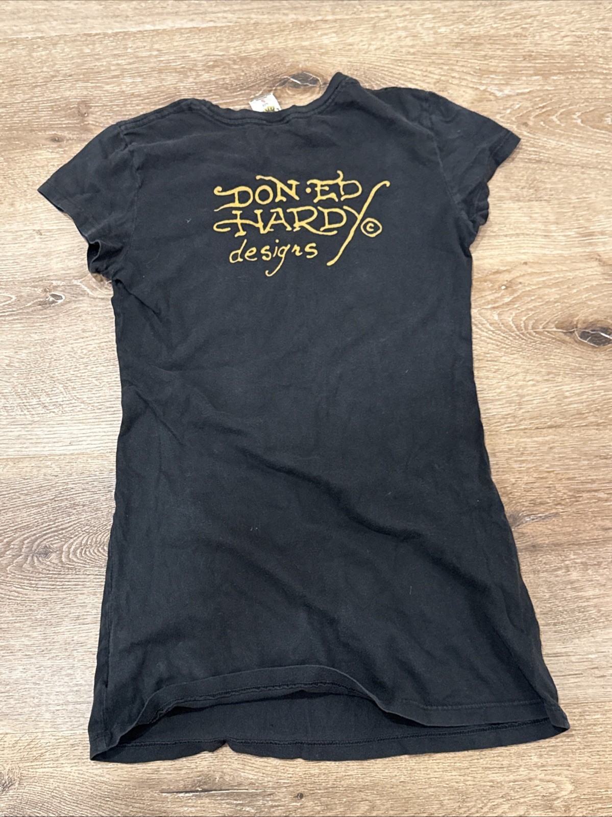 Vintage Ed Hardy By Christian Audigier Women’s S Black Skull Roses Long T Shirt