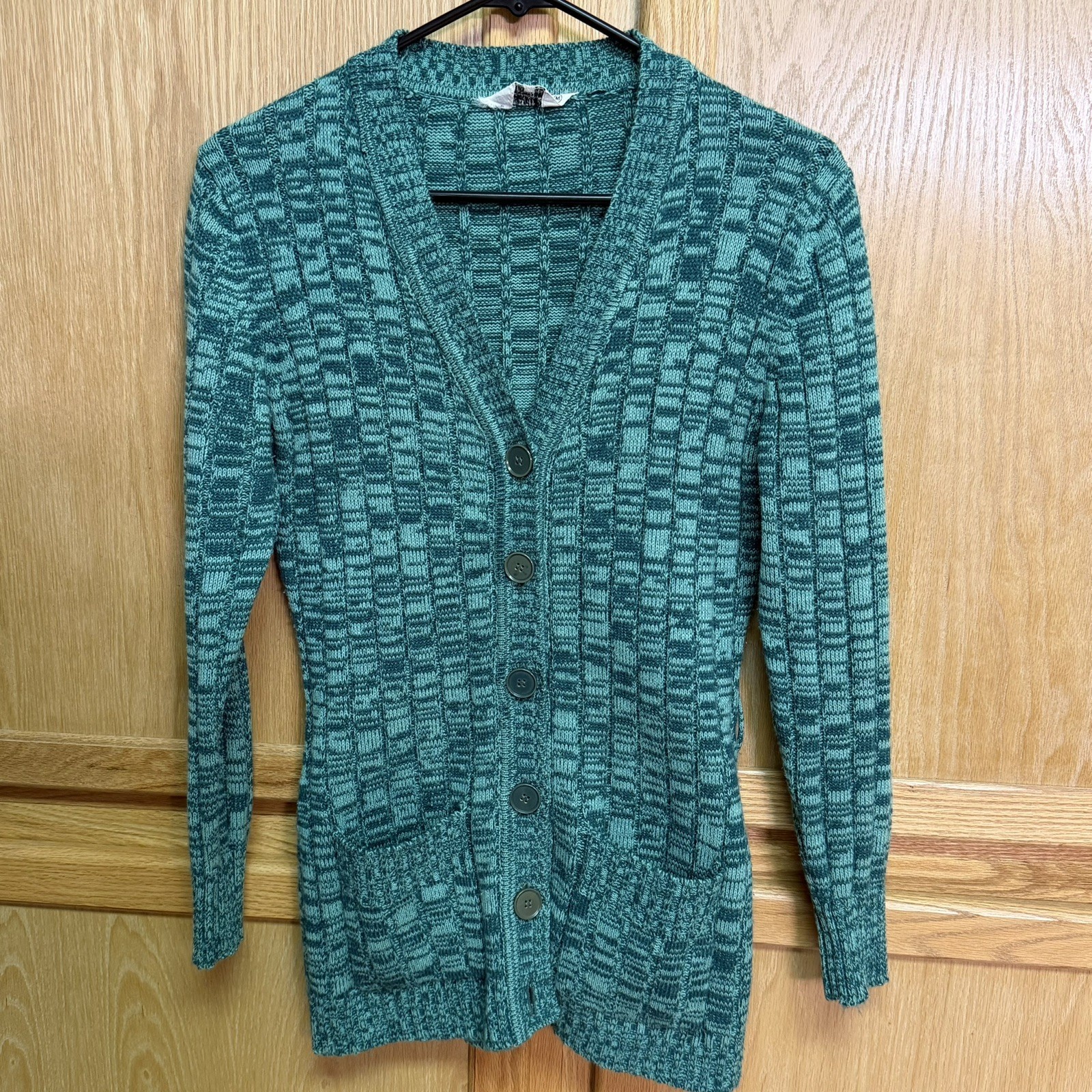 Kmart Vintage 1970s St. Patrick’s GREEN 100% Acrylic Button Cardigan Size Med