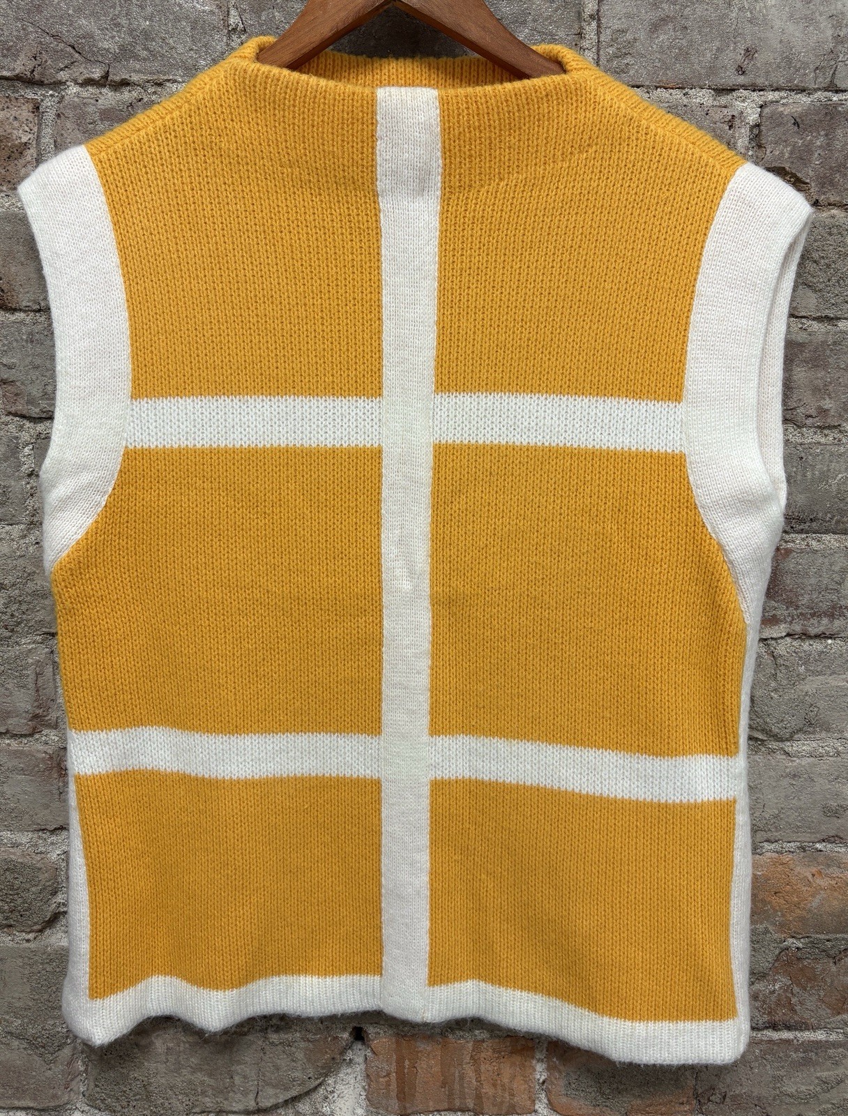 Vintage Bobbie Brooks Sweater Vest Yellow White Block Pattern Women’s Size S / M