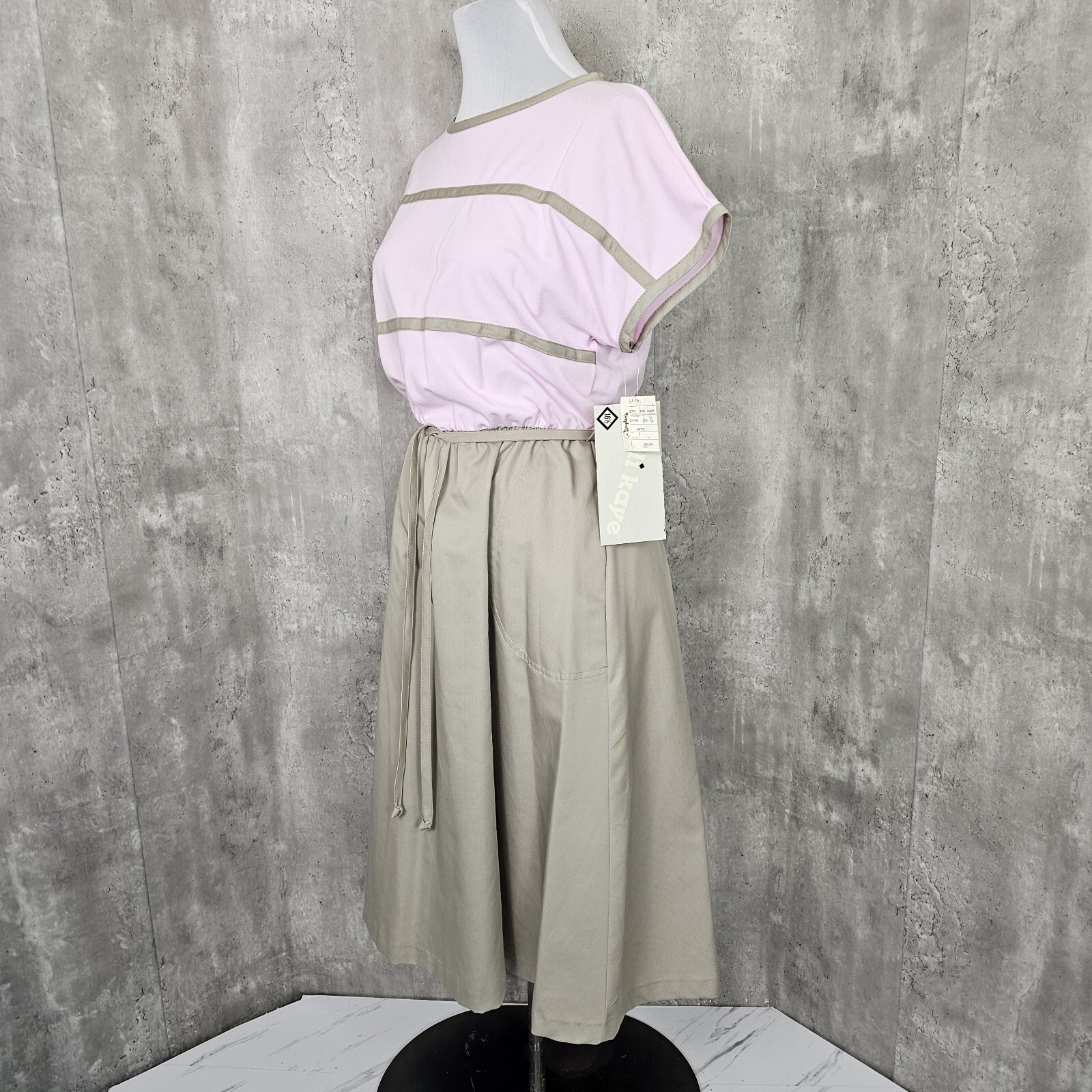 Vintage 80s Kelli Kaye Lilac Tan Midi Dress NWT USA 16 1/2 Pastel Soft Retro Mod