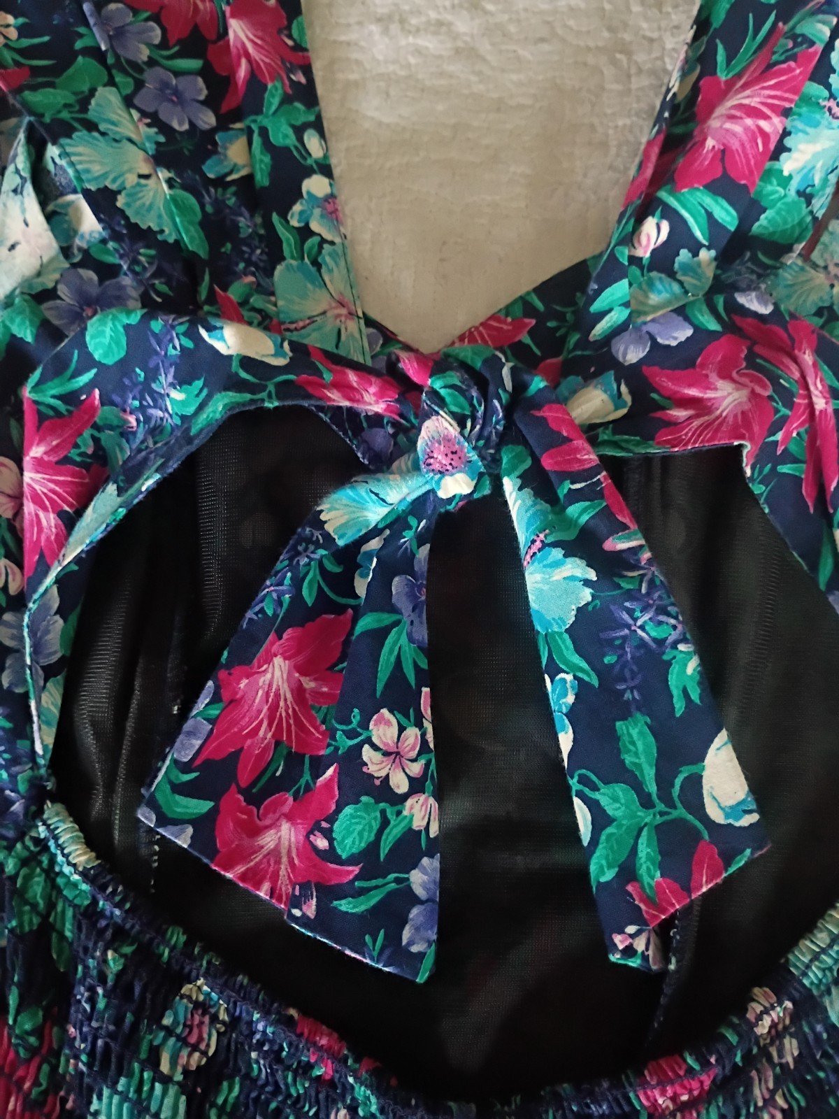 All That Jazz Vintage 80s/90s Floral Tiered Green Pink Navy Midi Dress Size S