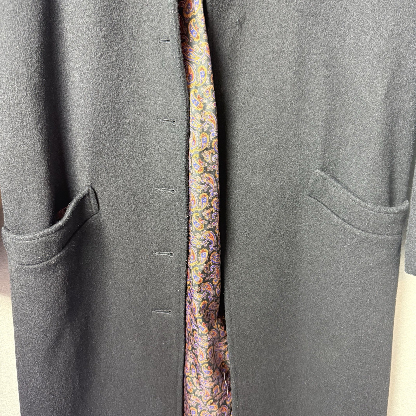 Vintage Braefair Full Length Black Cashmere Blend Trench Coat Union Made Womens