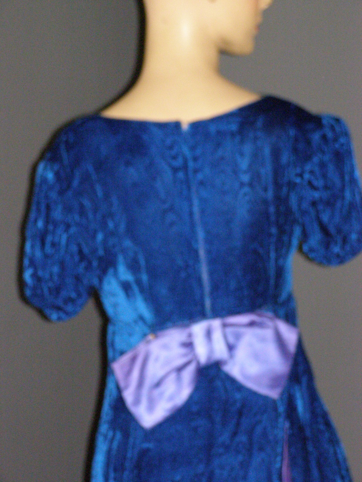 Vintage 60’s royal blue swirl VELVET maxi dress S M BOW back & hair comb regal