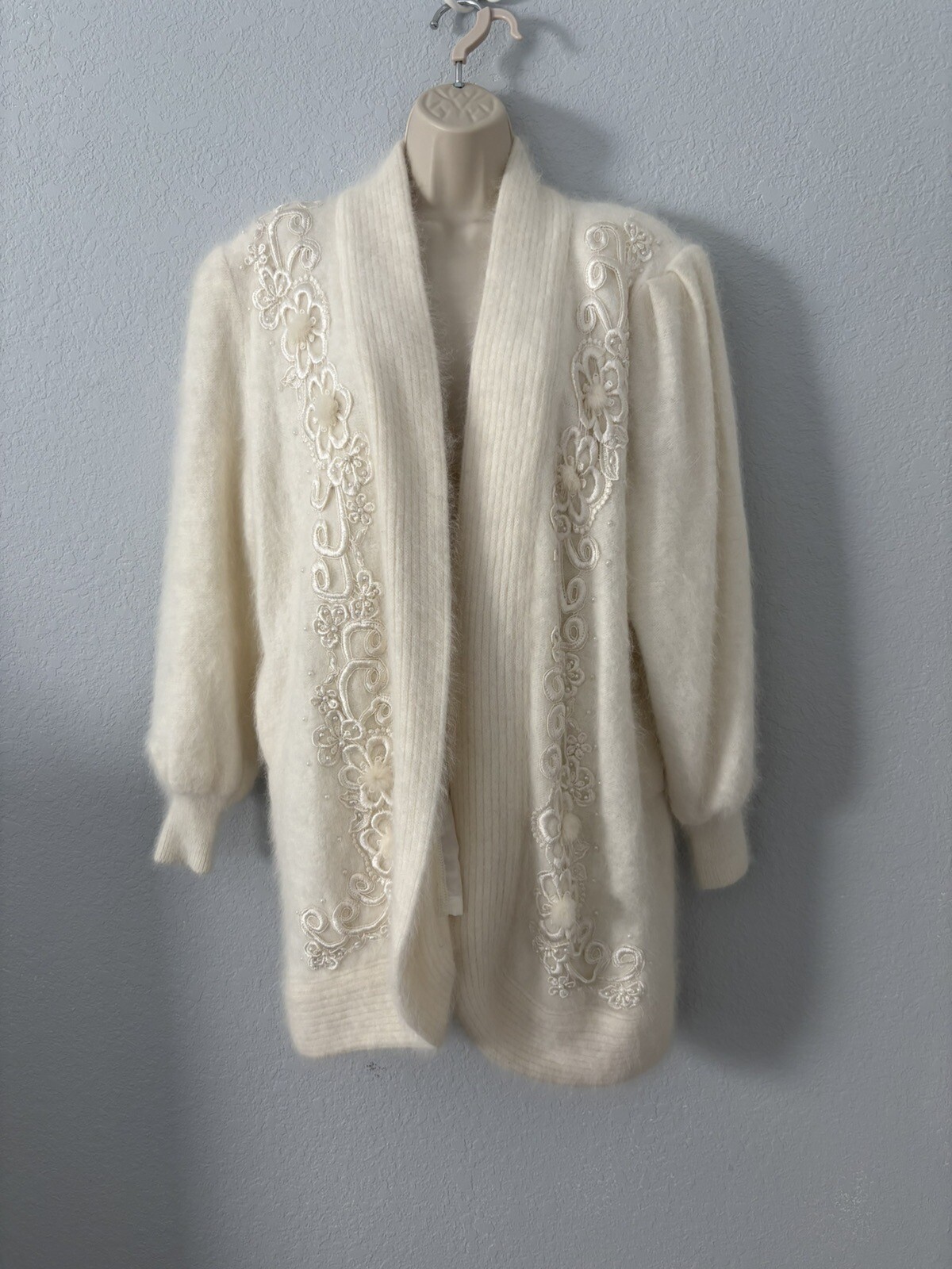 Vintage Belldini White Angora Sweater Coat Size M
