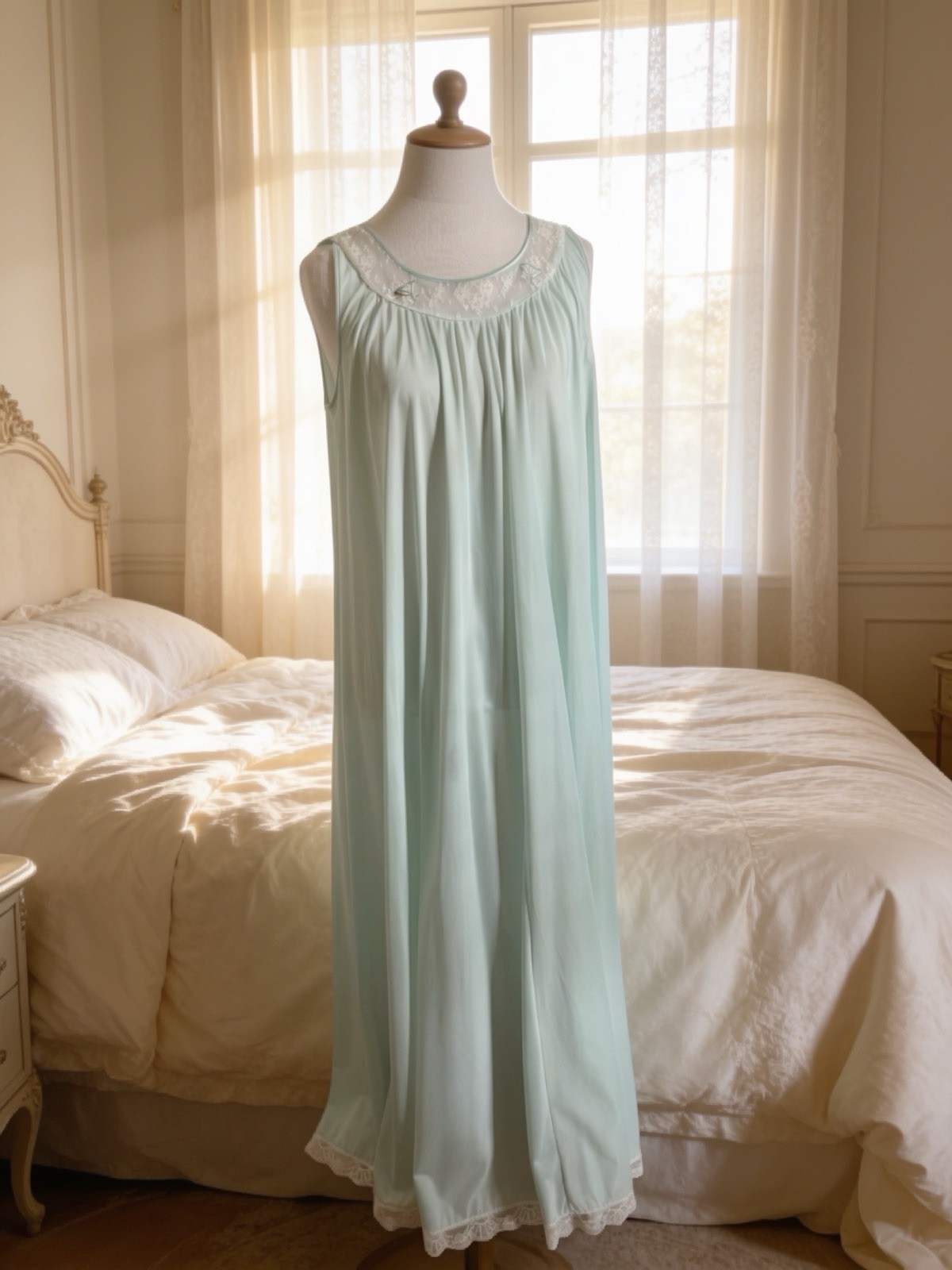 Vintage LUCIE ANN Claire Sanders Slip Dress Green Lingerie Peignoir Chemise Sz S