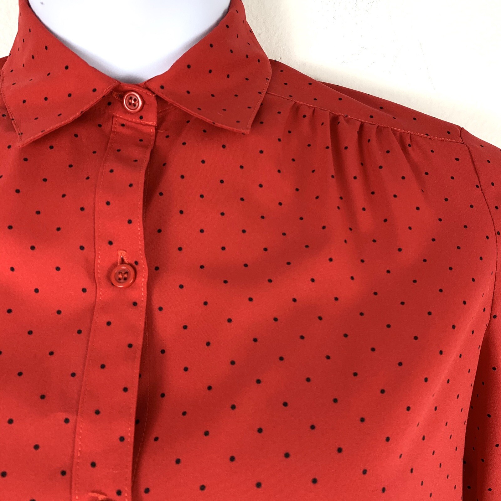 Vintage Size 12 Blouse Button Silkhana De Chine By Lady Manhattan Polka Dot