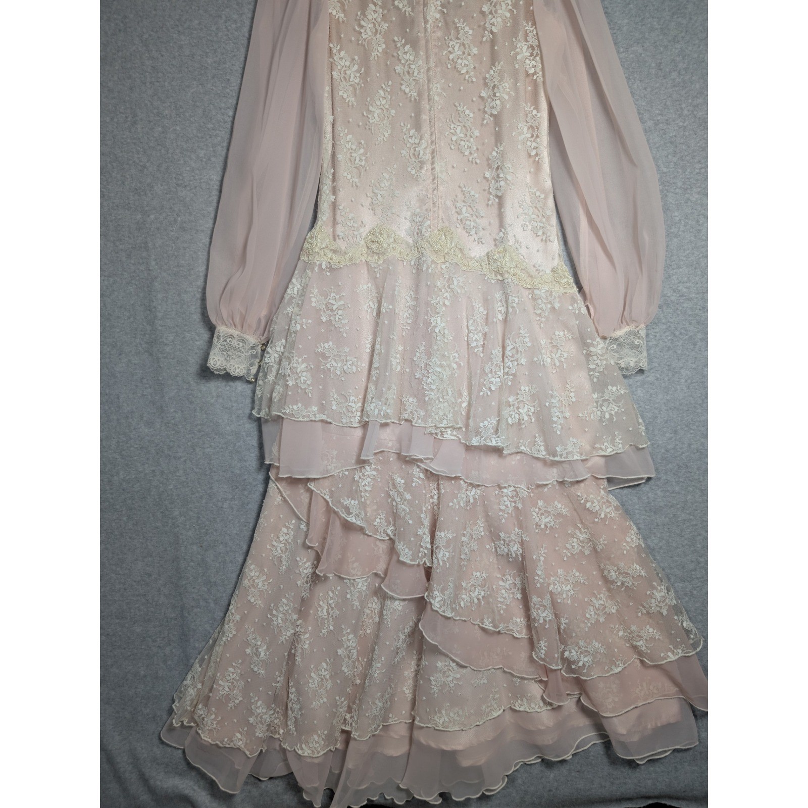 Susan Lane Country Elegance Dress Womens 12 Pink Vintage Lace Tiered Maxi