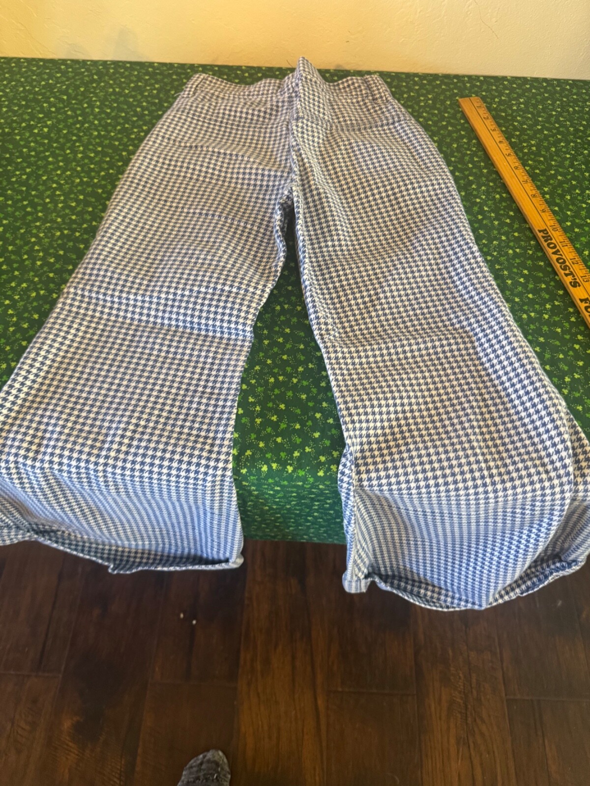 Vtg 1970s Gingham Flared Bell Bottom Polyester Slacks Pants Blue white