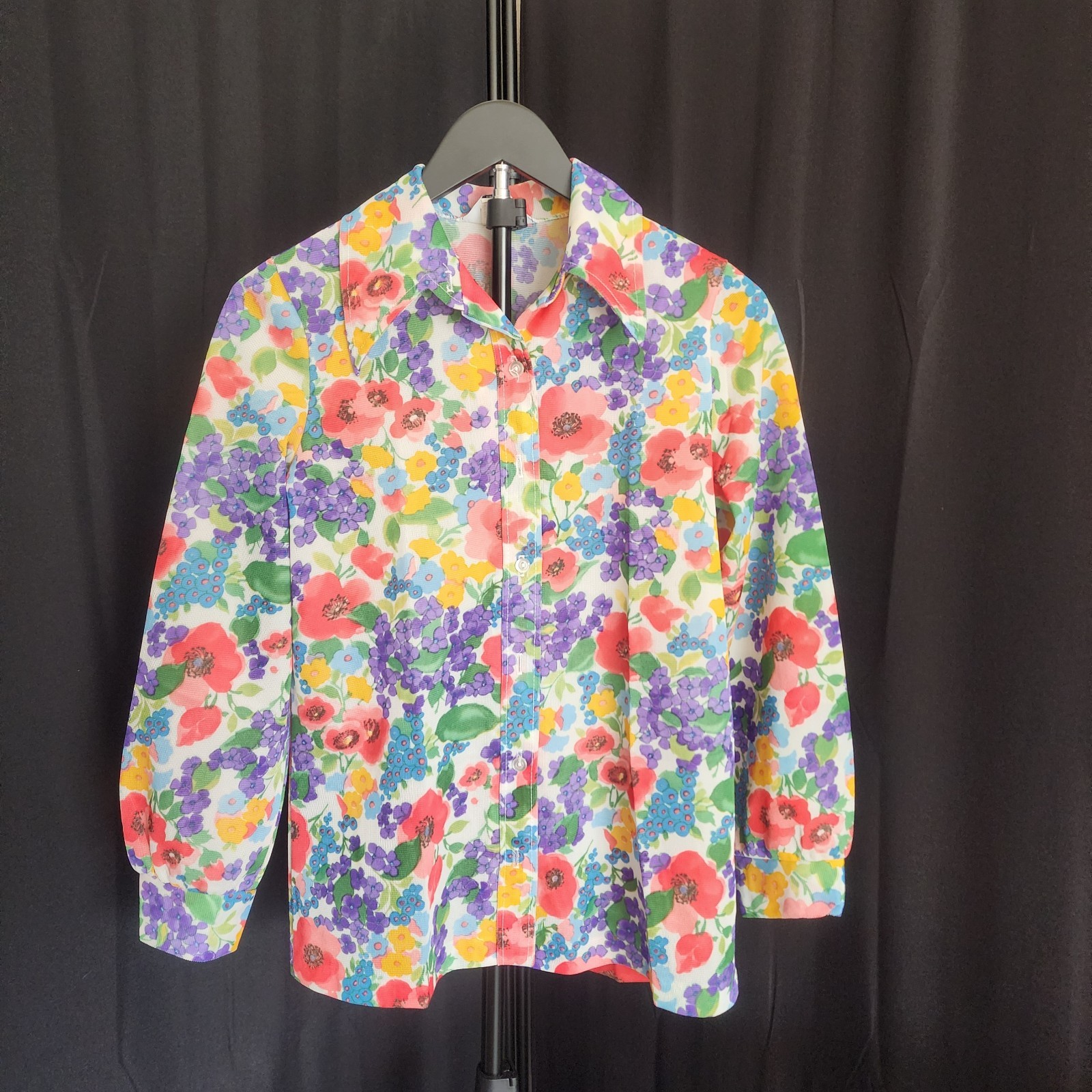 Vtg 70s NPC Fashions Floral Blouse Dagger Collar Button Up Retro Boho Chic