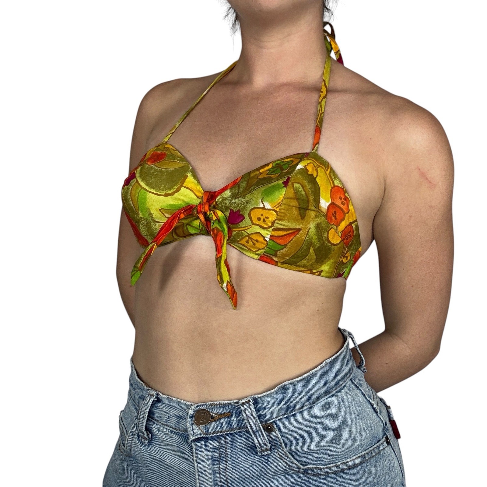 Vintage 60s Miss Hawaii Bikini Top Novelty Tropical Floral Print Convertible