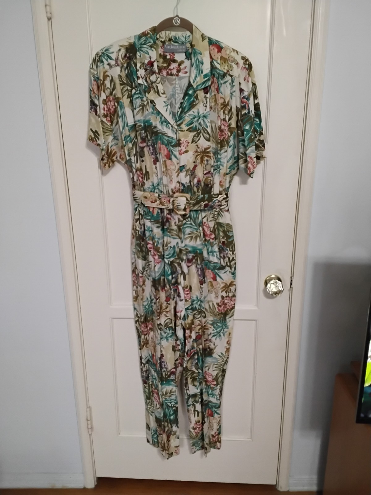 Vintage Hawaiian Print Tropical Jumpsuit Carol Anderson 80’s 90’s Multocolor