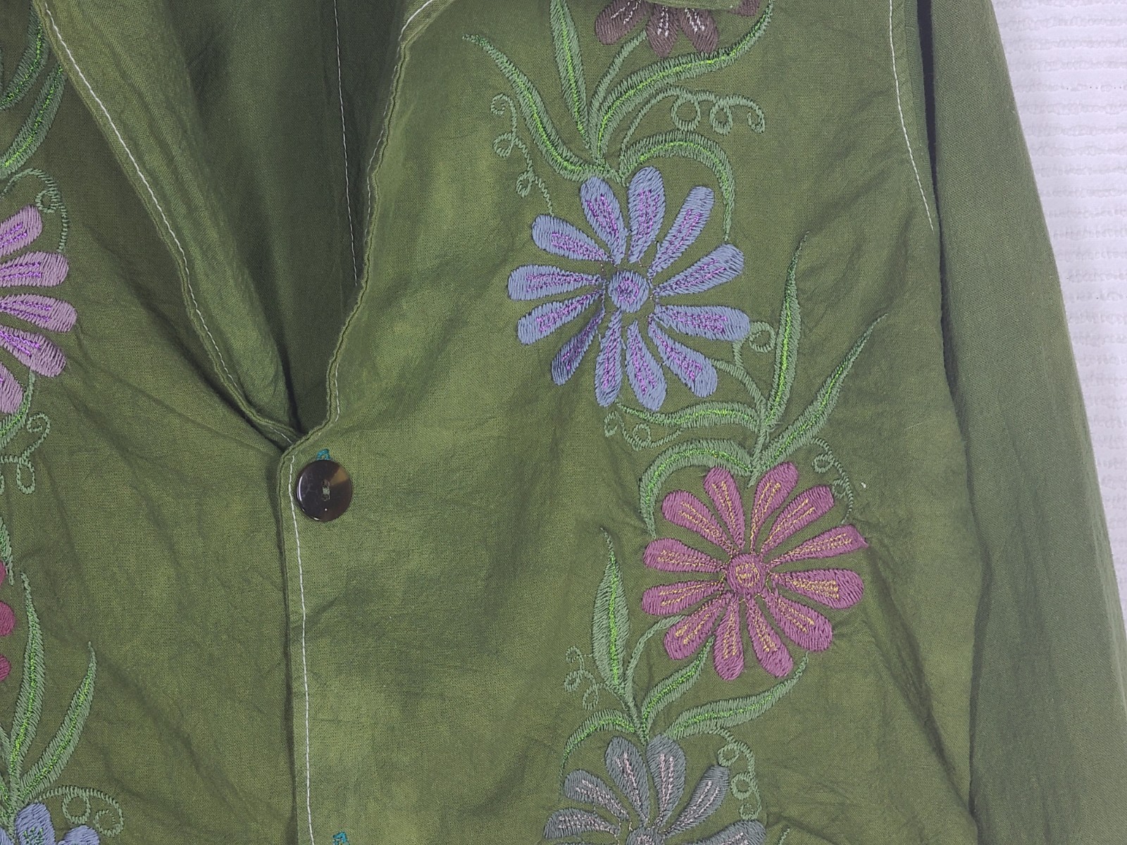 Vintage Embroidered Cotton Shirt M L Hand Dyed Boho Purple Flower Western Boho