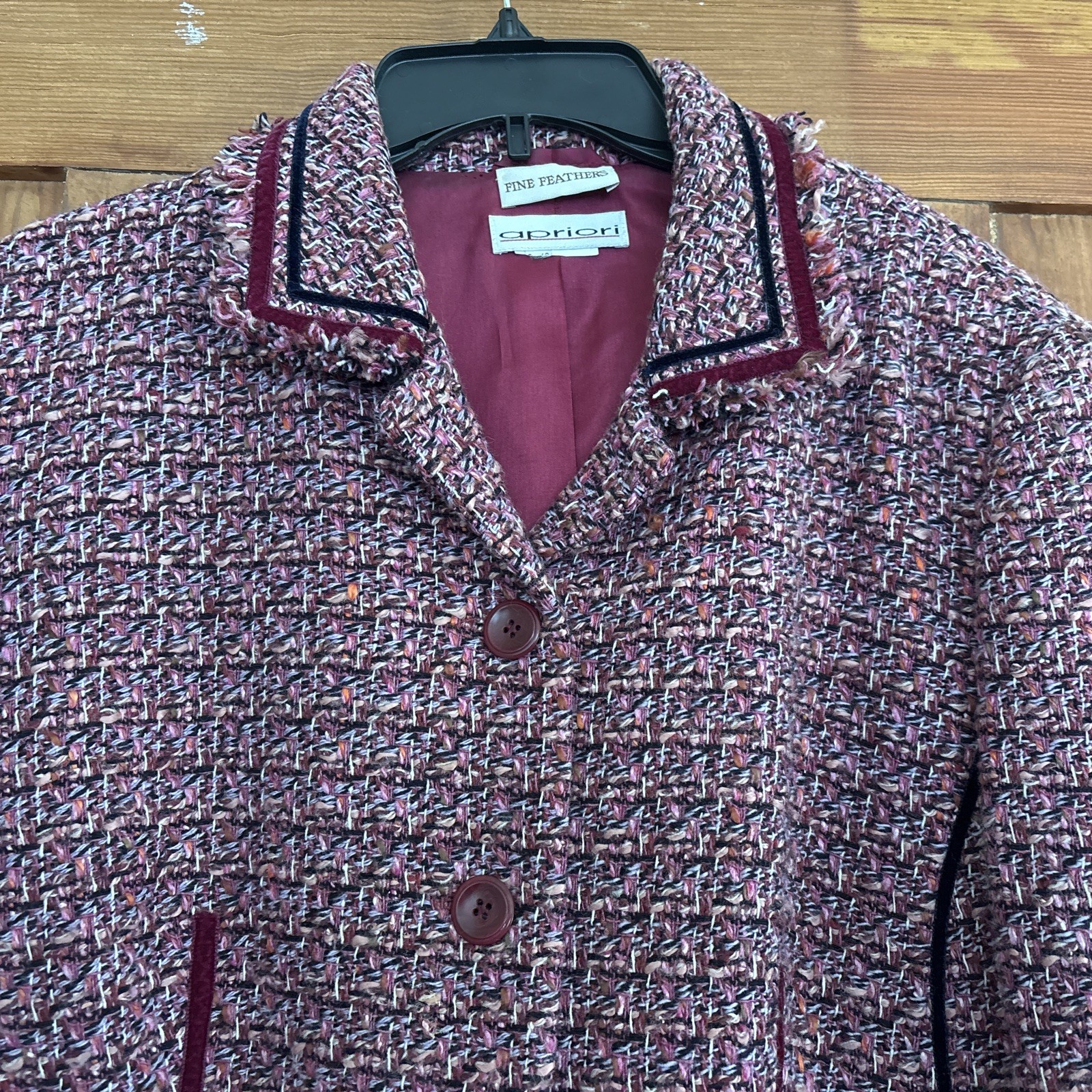 Vintage Apriori Pink Purple Black Wool Tweed Lined Blazer Jacket Size 16