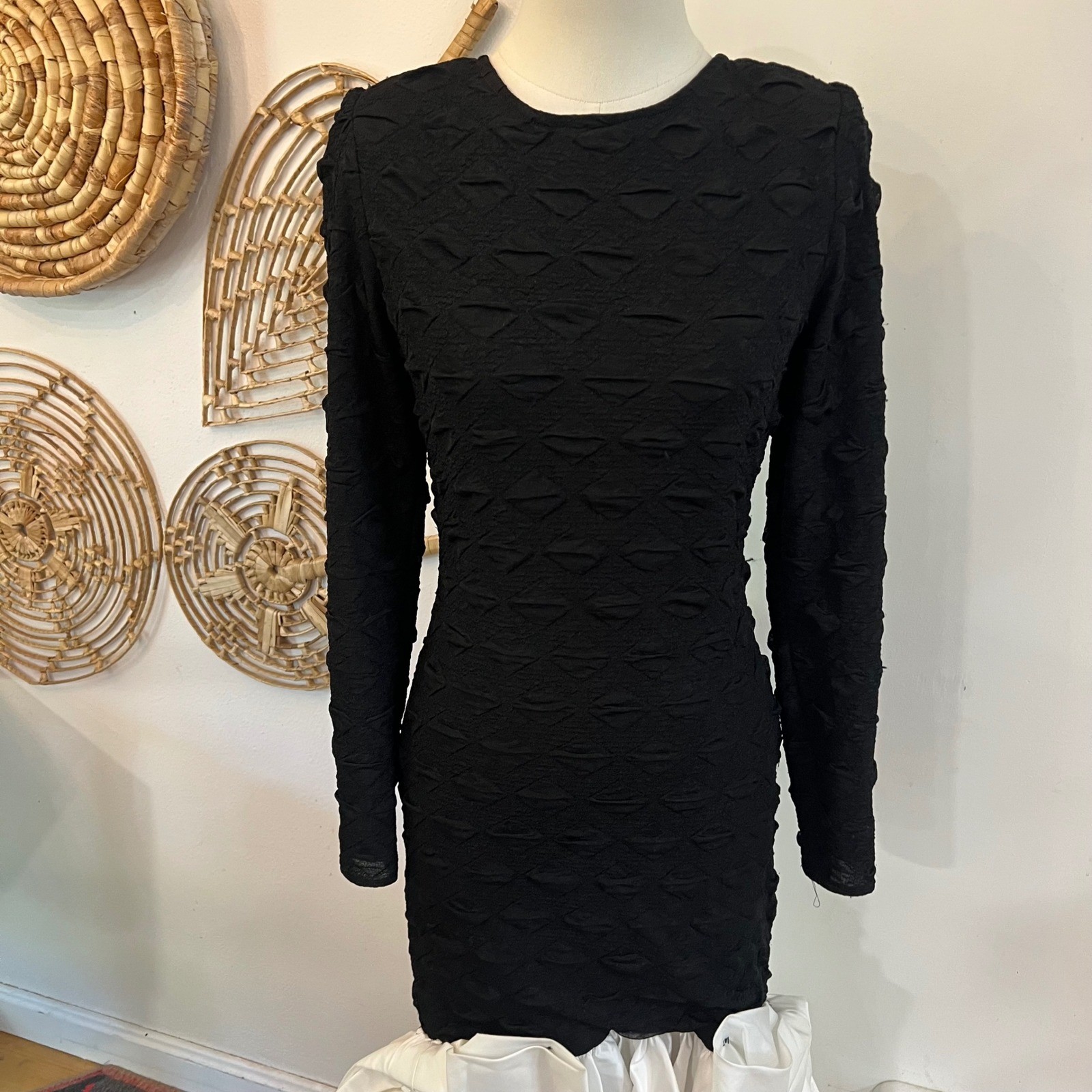 Legends Black White Bow Ruffle Mermaid Party Dress Open Back USA Vintage 9/10