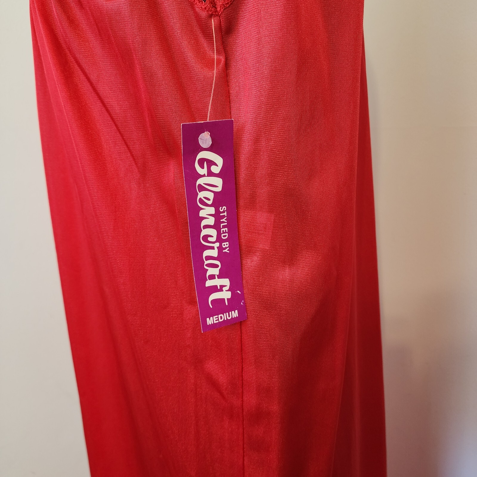VINTAGE GLENCRAFT Red Womens Nightgown Sz Medium Lace Trim NEW Made USA