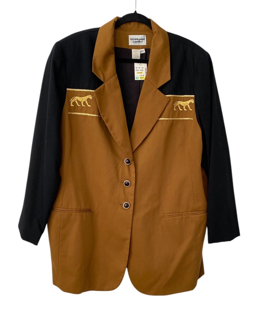 Vintage Stephanie Queller Colorblock Brown Gold Black Jaguar Blazer 18W NWT VTG