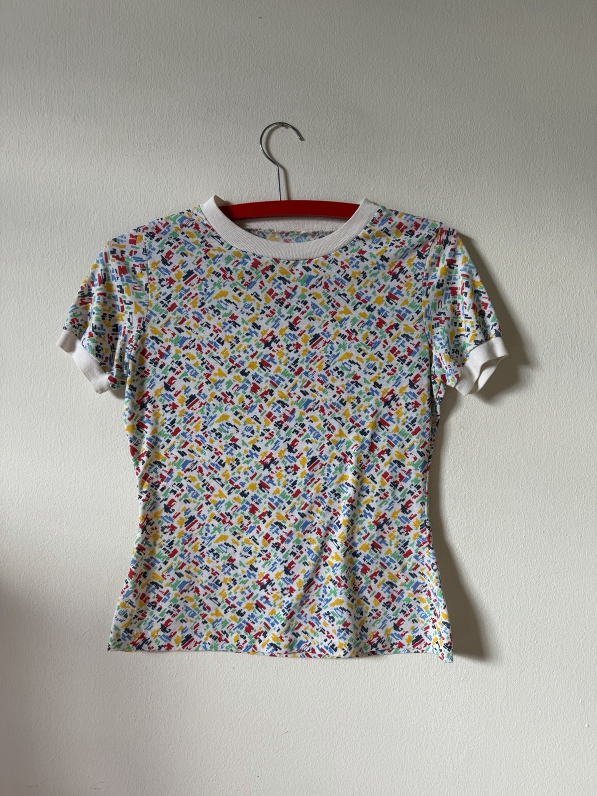 Vintage 70s 80s Multicolor Abstract Ringer T-shirt Sporty XS Thin