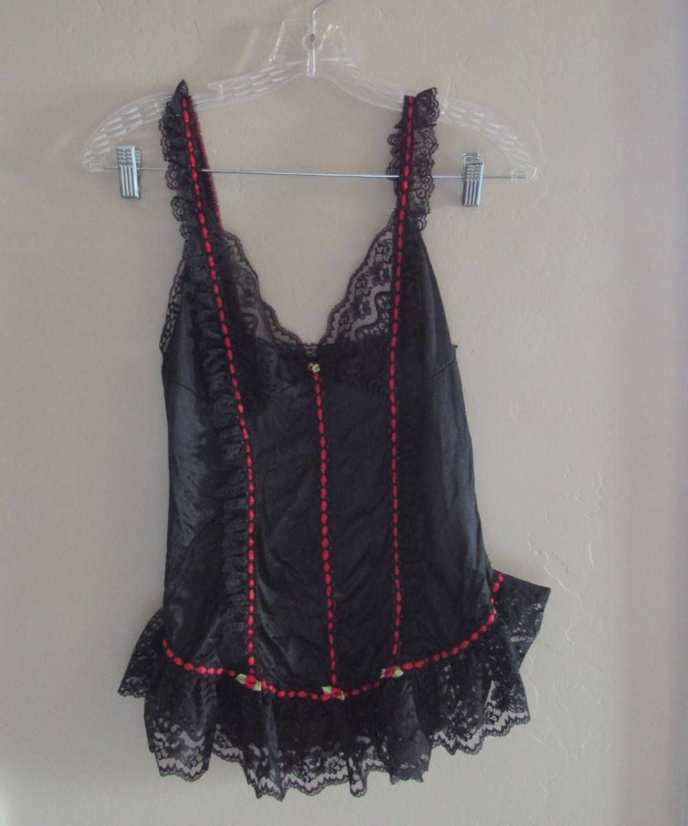 Tosca Black Lace Vintage Camisole with Red Trim Regular Size M Style 9408