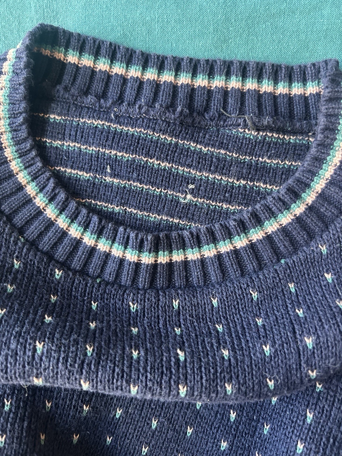 Vintage 80s Preppy Striped Sweater, Cotton In Navy Blue Pink Green, Small-Medium