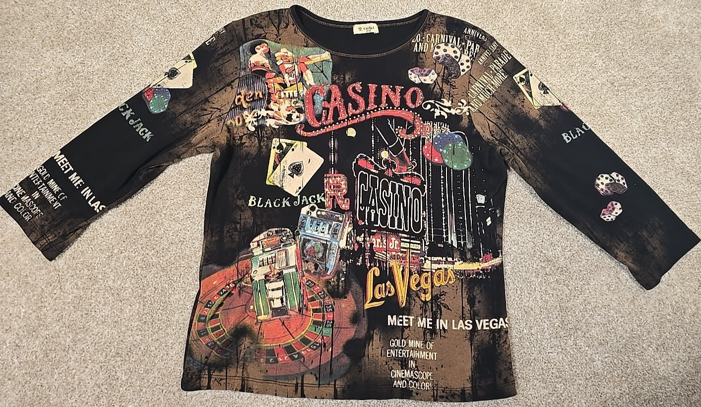 Cactus Vintage Las Vegas Casino 3/4 Sleeve Shirt Rhinestones USA Made Women’s L