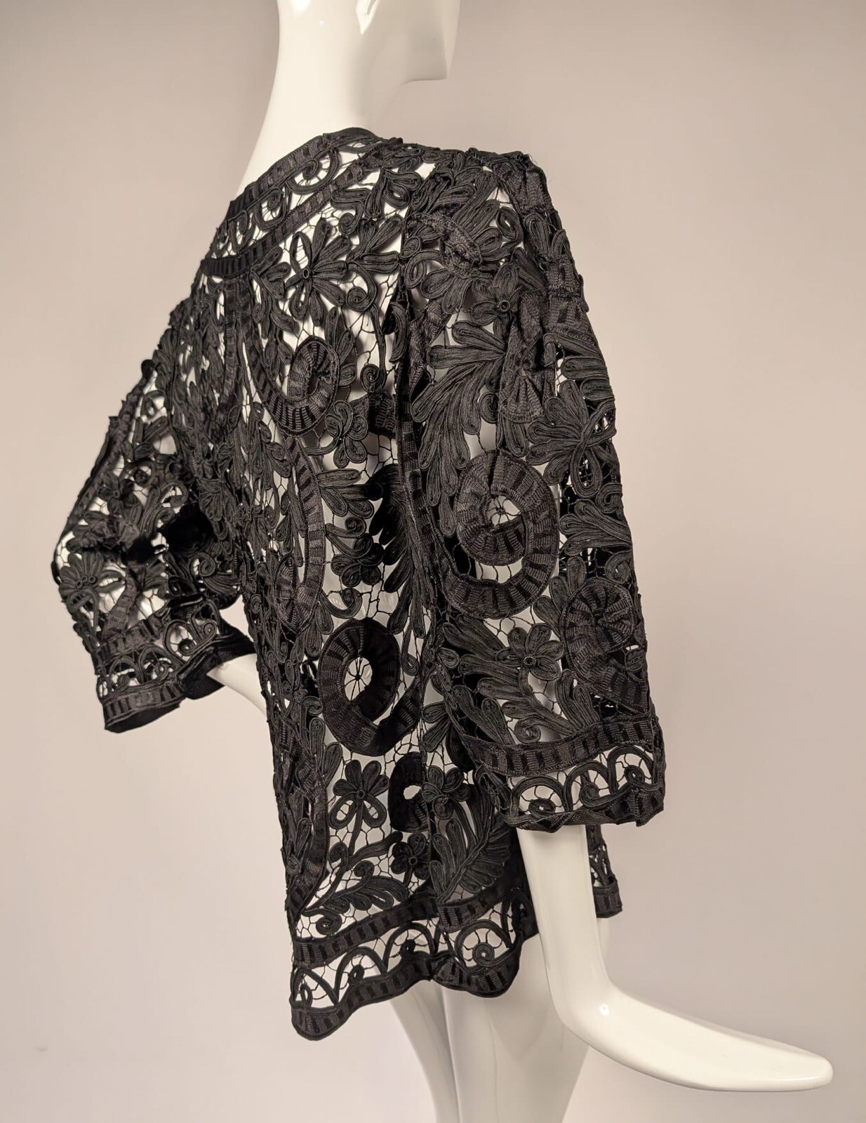 EDWARDIAN RICH BLACK SILK RIBBON TAPE LACE JACKET 