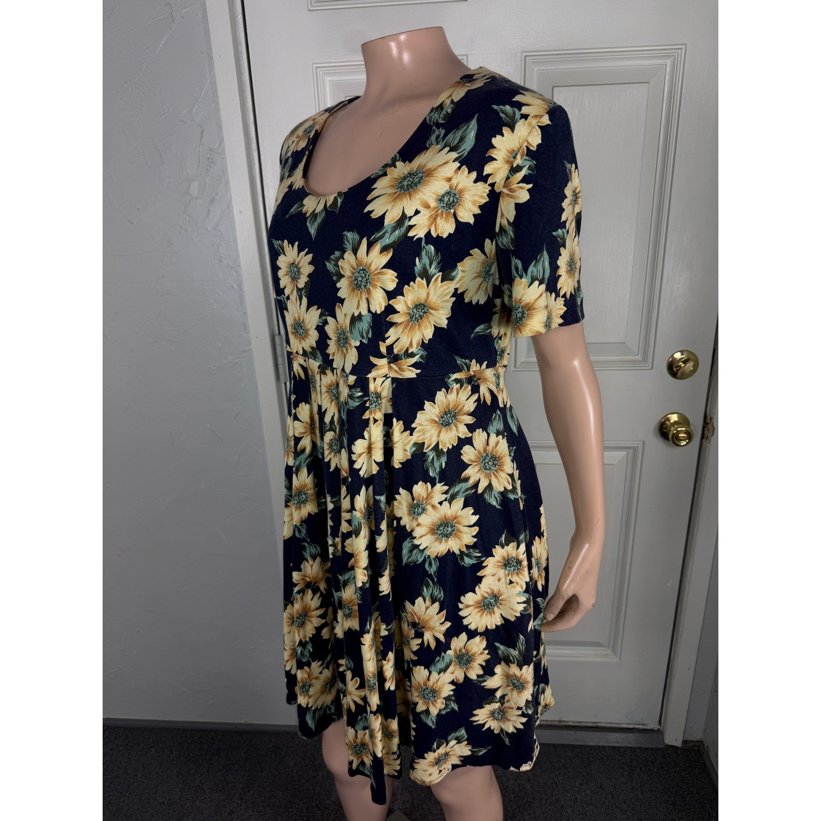 Vintage 80s 90s Dress Paquette Too! Cotton 6 Floral Sunflower Short sleeve V3-26
