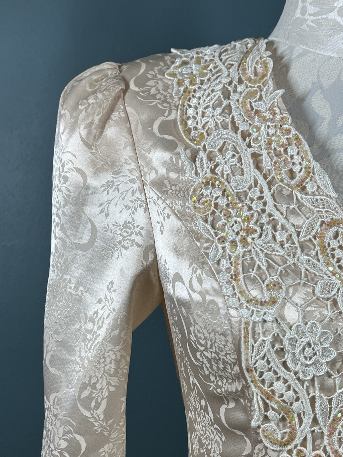 Vintage Scott McClintock Victorian Brocade Dress Peach Glitter Cottage Core Sz 4