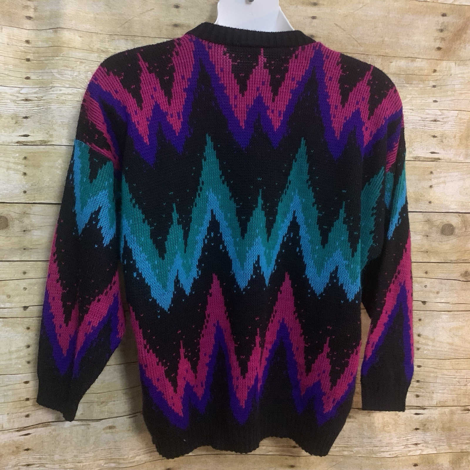 VTG Classic Essentials Size 24W Sweater Black Pink Blue Green Geometric Pattern