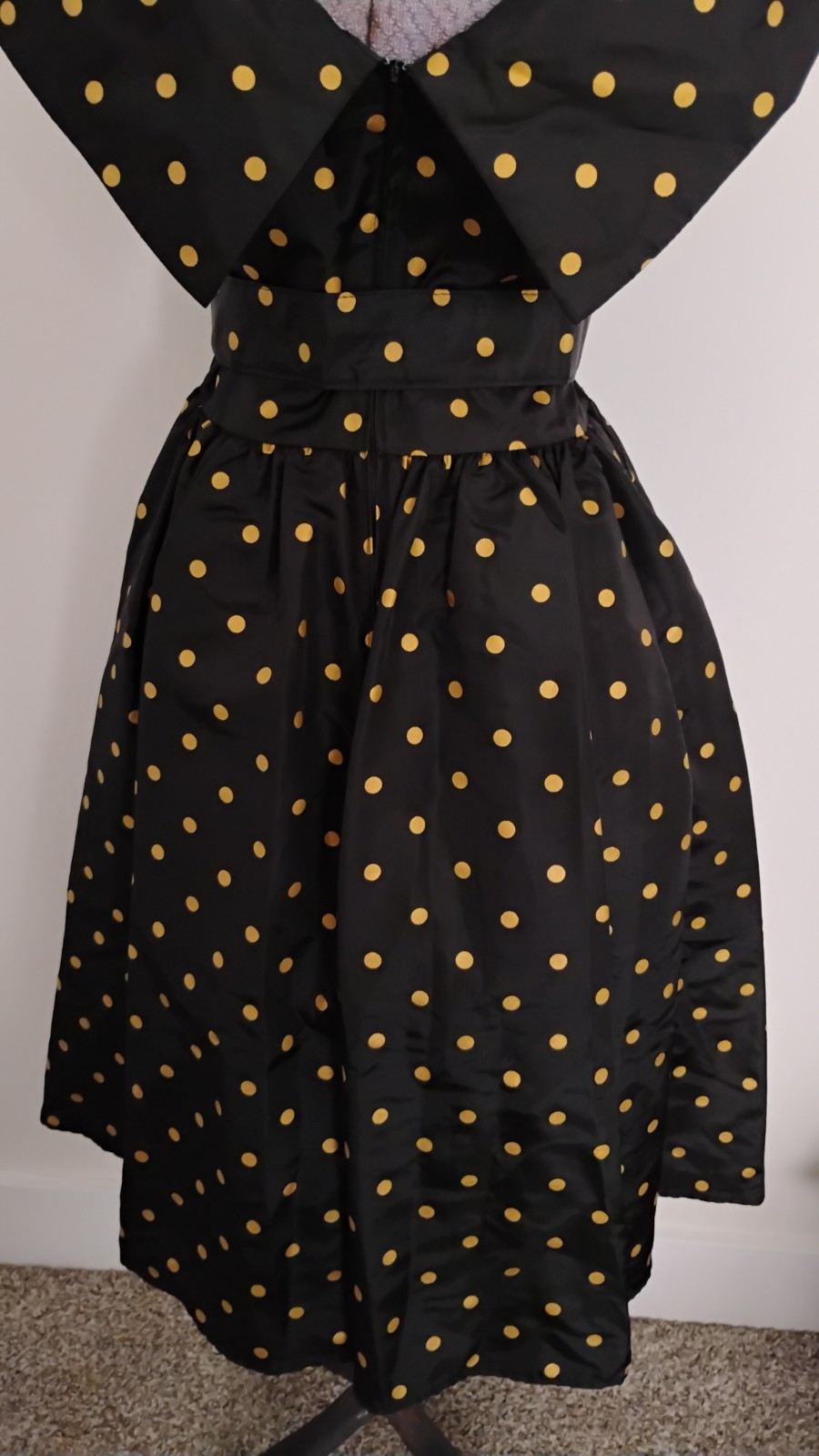 Vtg 80’S does 50’s DRESS Women’s Cocktail Evening Black Gold Polka Dot Retro 6/9