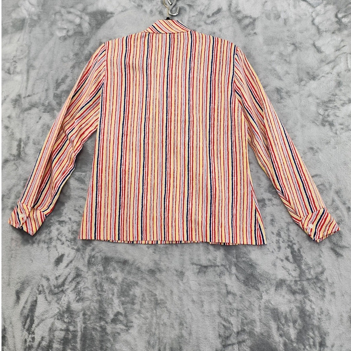 Vintage Country Suburbans Top Womens M Red Yellow Blue Striped Tie Neck Preppy
