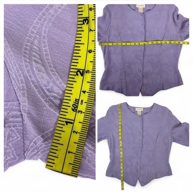 Vintage Christie & Jill Purple Silk Paisley Button Up Blouse Western Boho Size 6