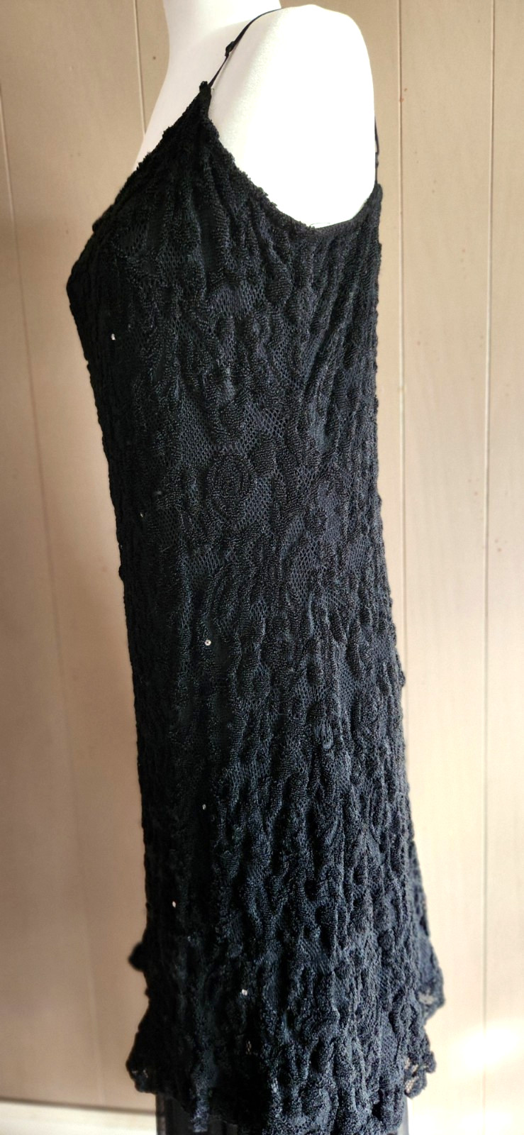 Vin: 80s Casadei Black Brocade Chiffon Rhinestone Evening Dress Beautiful Sz 18