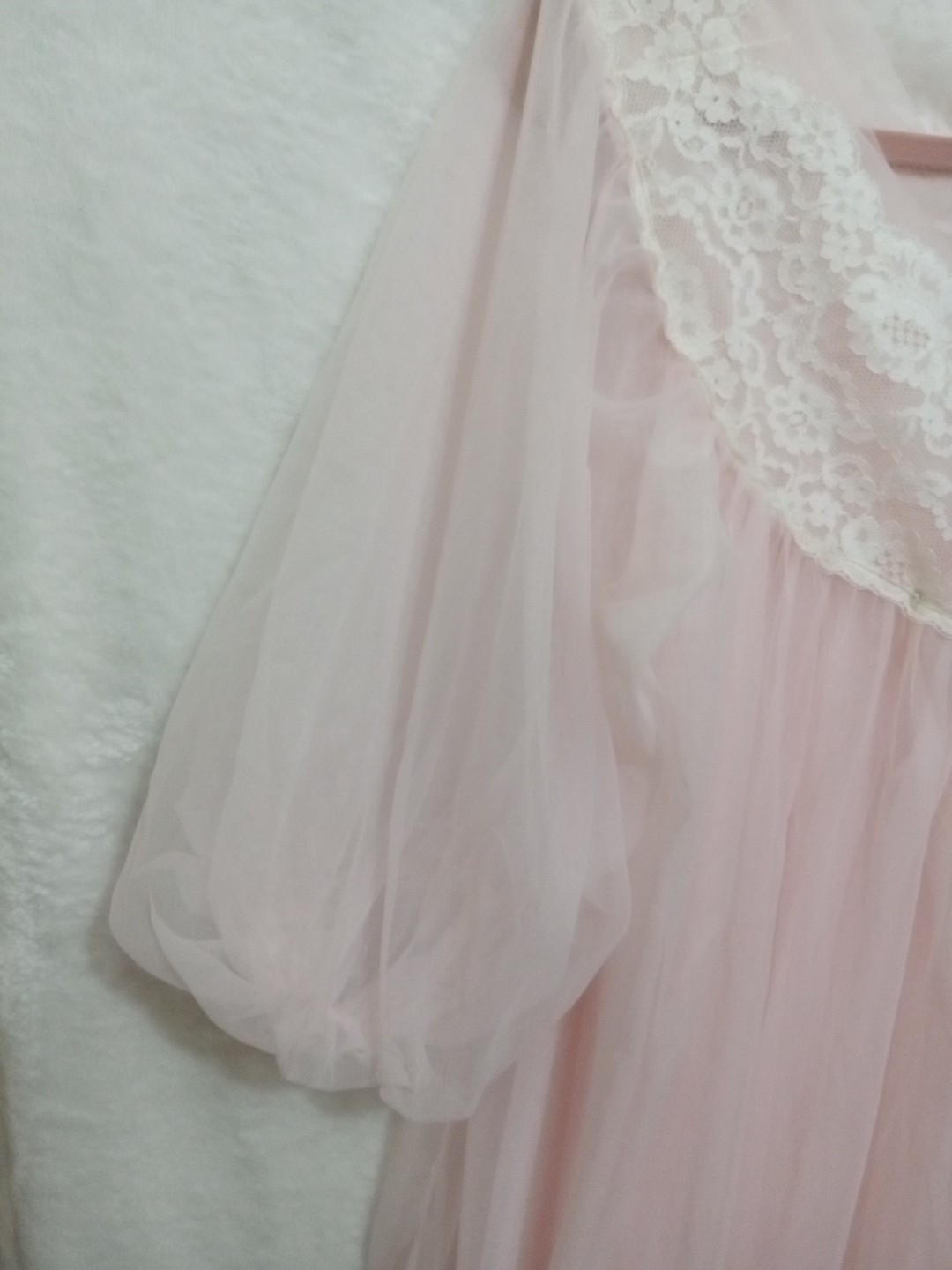 Vintage Ballet Pink Sheer Piegnoir Set Nightgown Robe Lace Trim Medium 1960s