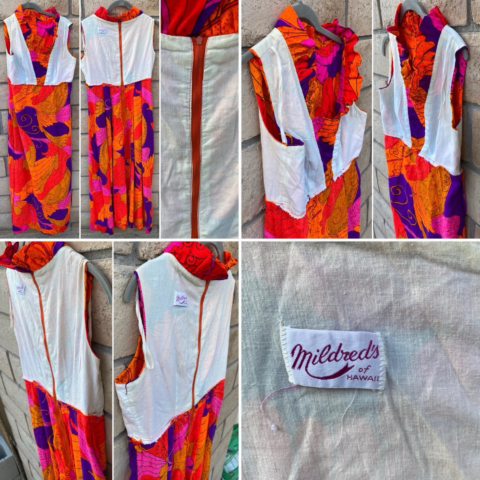 Vintage Mildreds Of Hawaii Hawaiian Dress Colorful Acrylic Psychedlic Tiki Mod