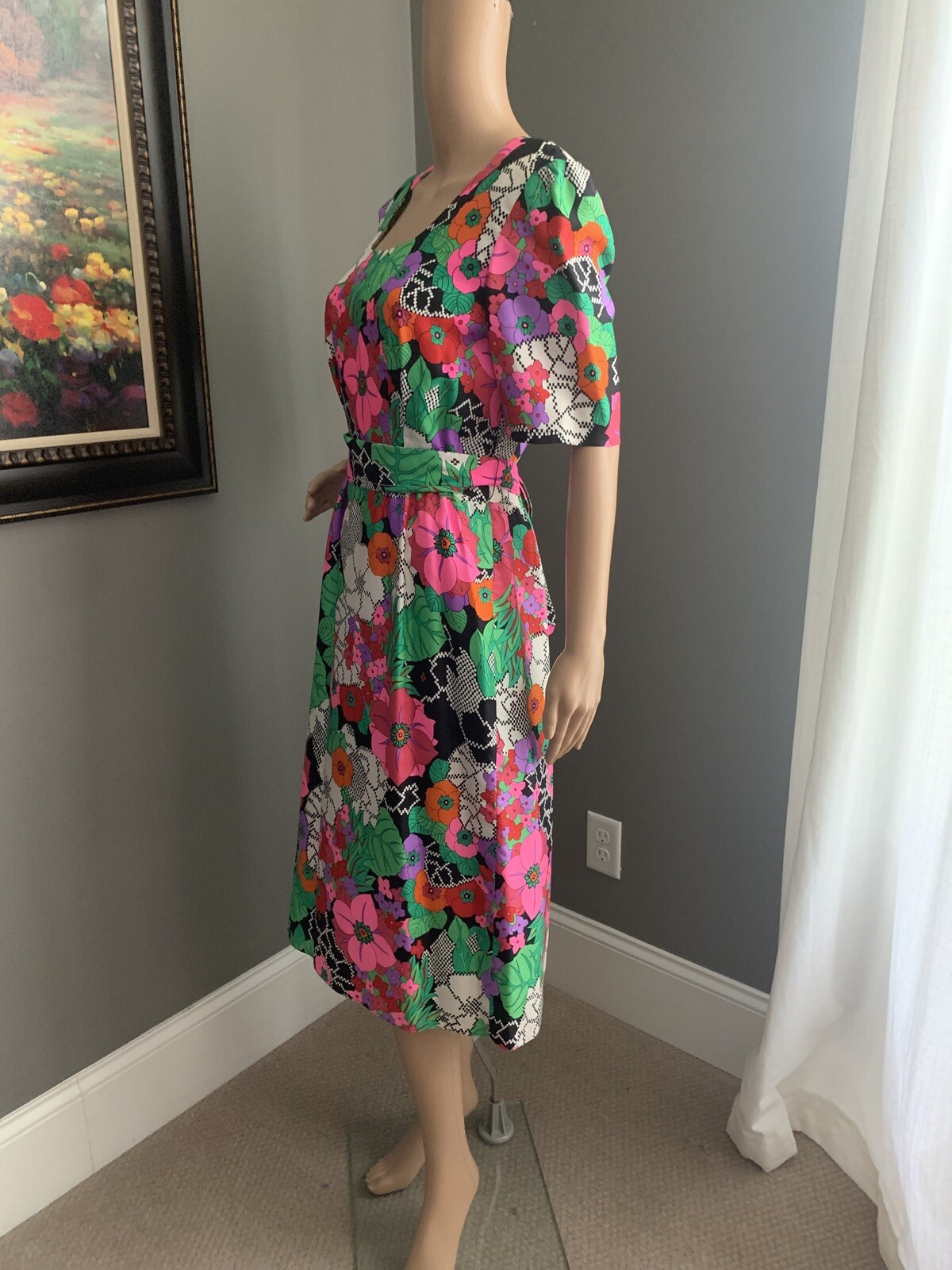Rare Vintage 1970’s Posh by Jay Anderson Bright Mod Print Sheath Dress Size 8