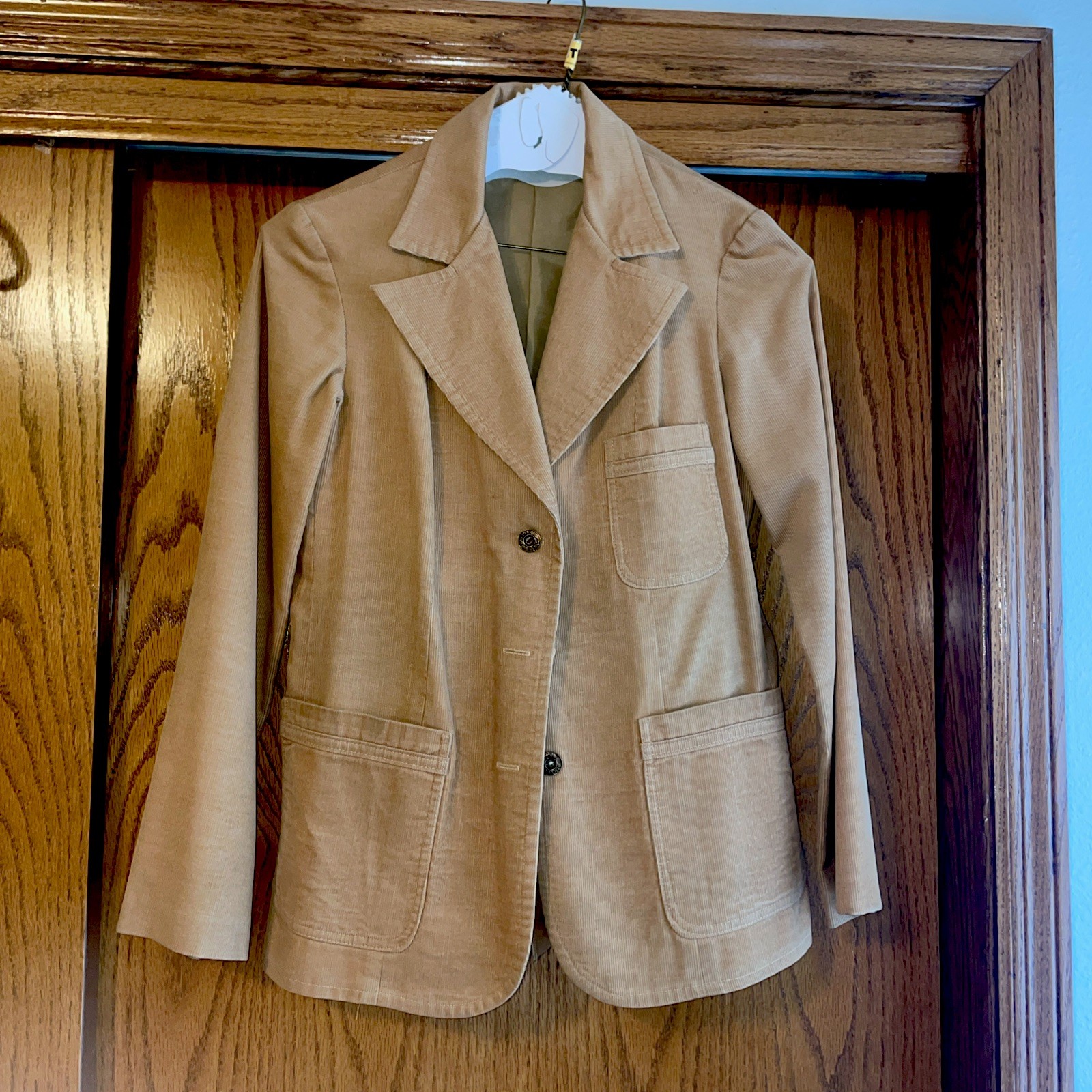 Vintage Joyce Tan Corduroy Blazer Jacket Women’s Size 7-8 Button Up Pockets, 90s