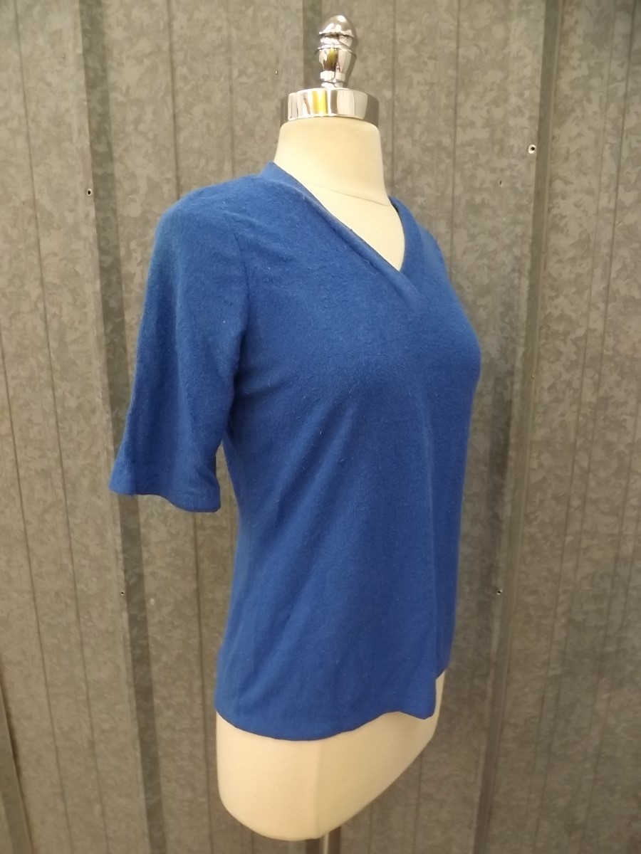 Vtg 70s NEW NWOT Summer Sporty Casual Blue Worn Look Terry Cloth V Neck Top S/M